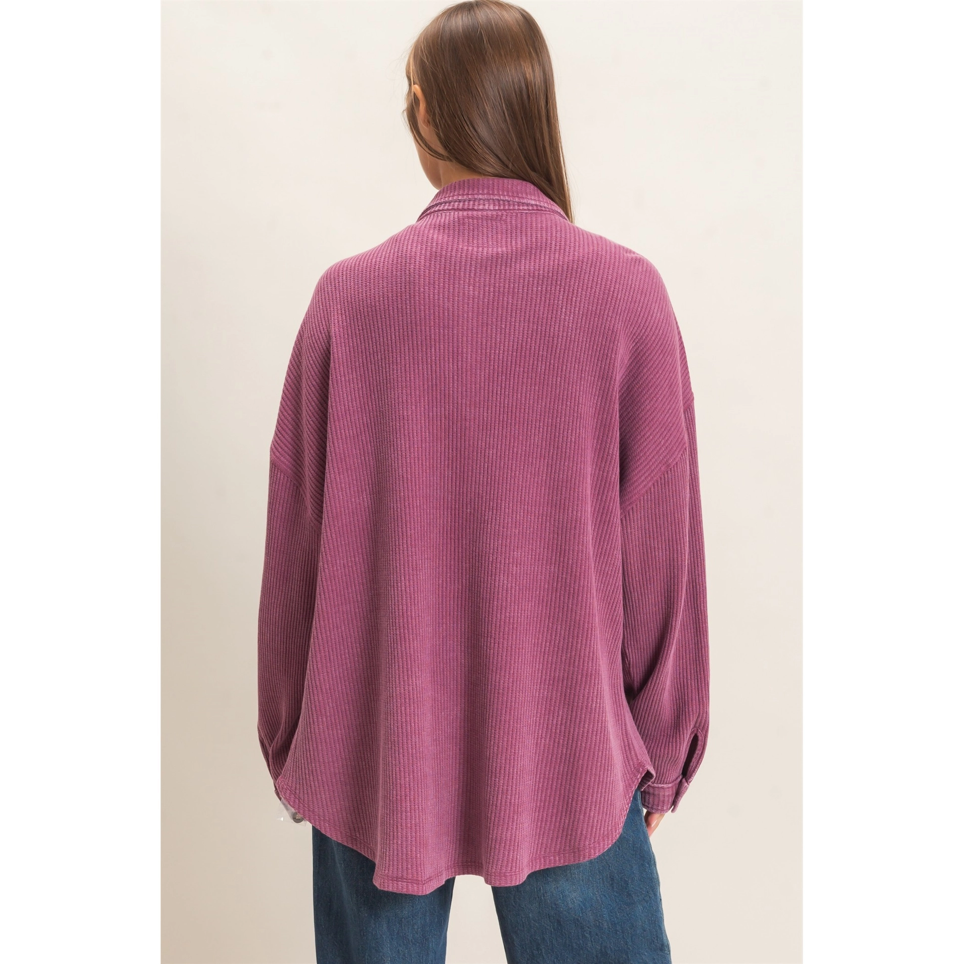 Mineral Wash Waffle Knit Button-Up Jacket