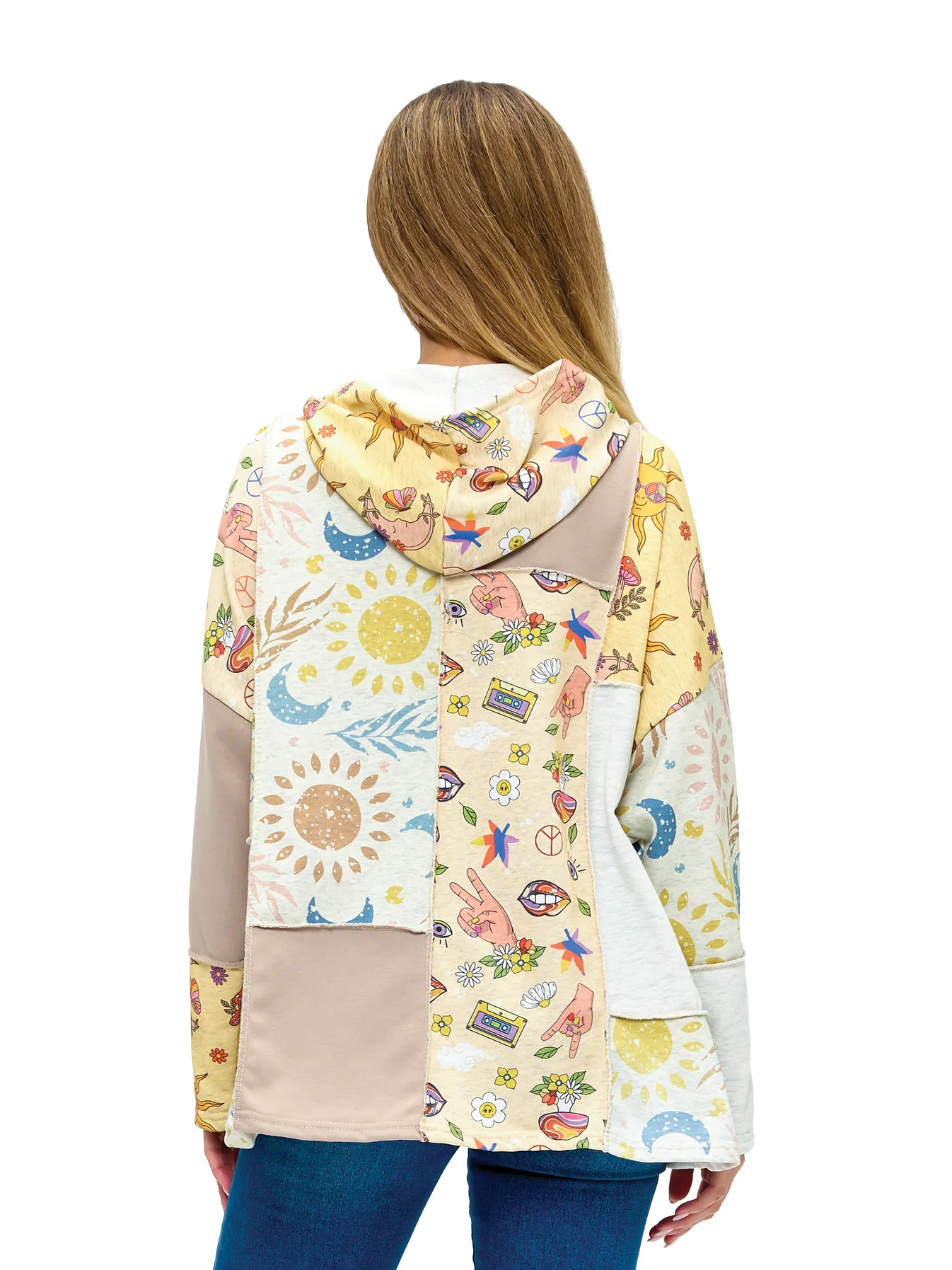 Whimsical Patch Zip-Up Hoodie