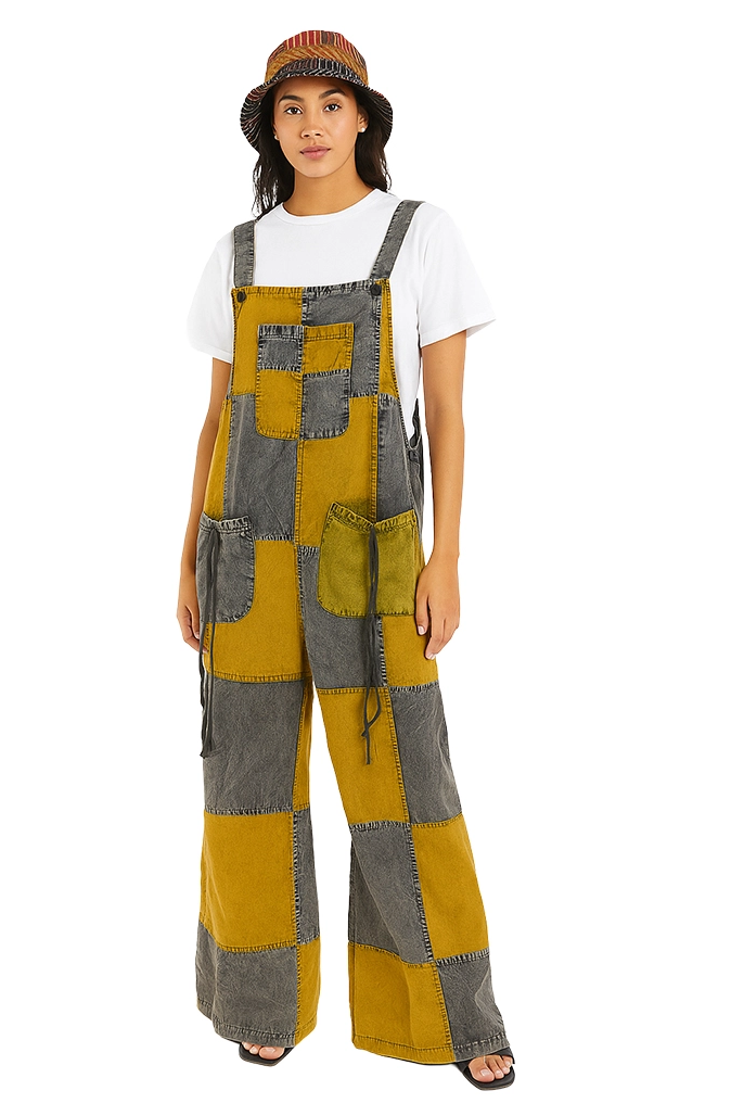 Cotton Unisex Checkered Overalls
