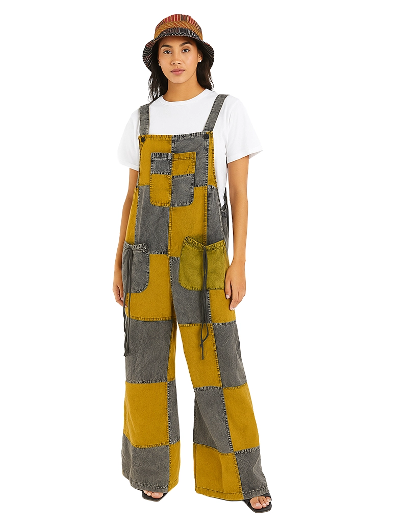 Cotton Unisex Checkered Overalls