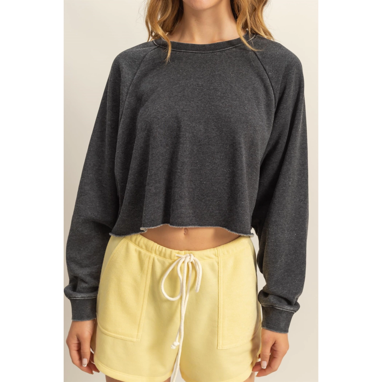 Mineral Wash Sweatshirt With Raw Hem