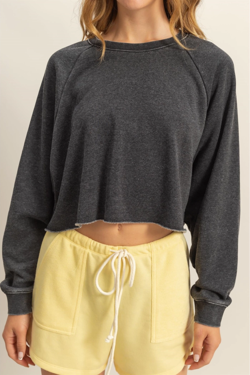 Mineral Wash Sweatshirt With Raw Hem