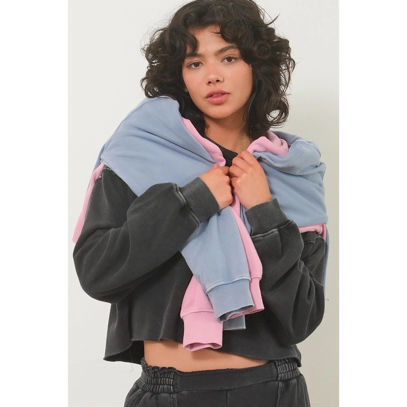 Oversized Cropped Sweatshirt With Raw Hem