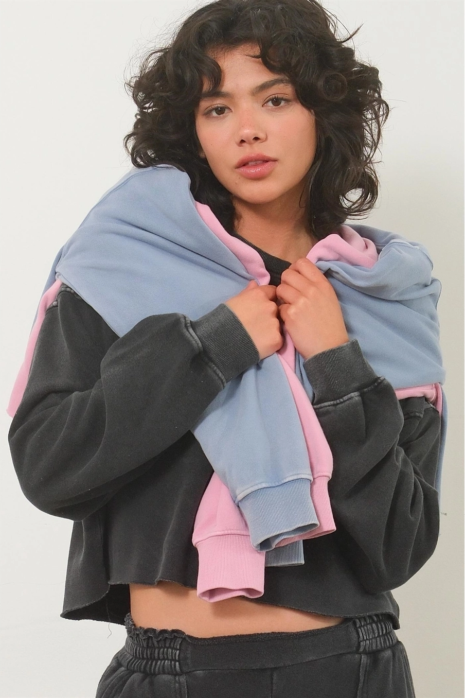 Oversized Cropped Sweatshirt With Raw Hem