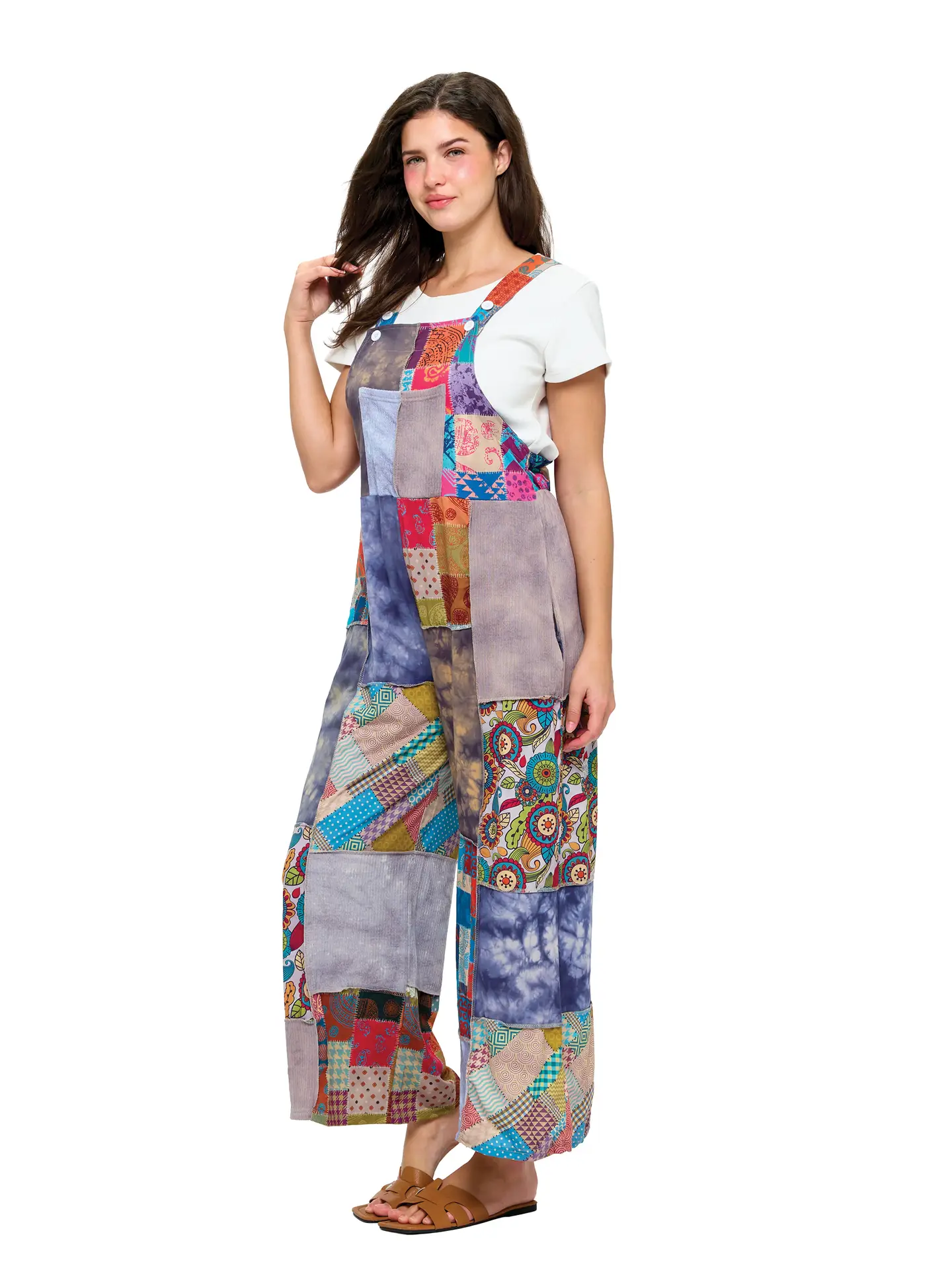 Overall Print Tie Dye Patchwork