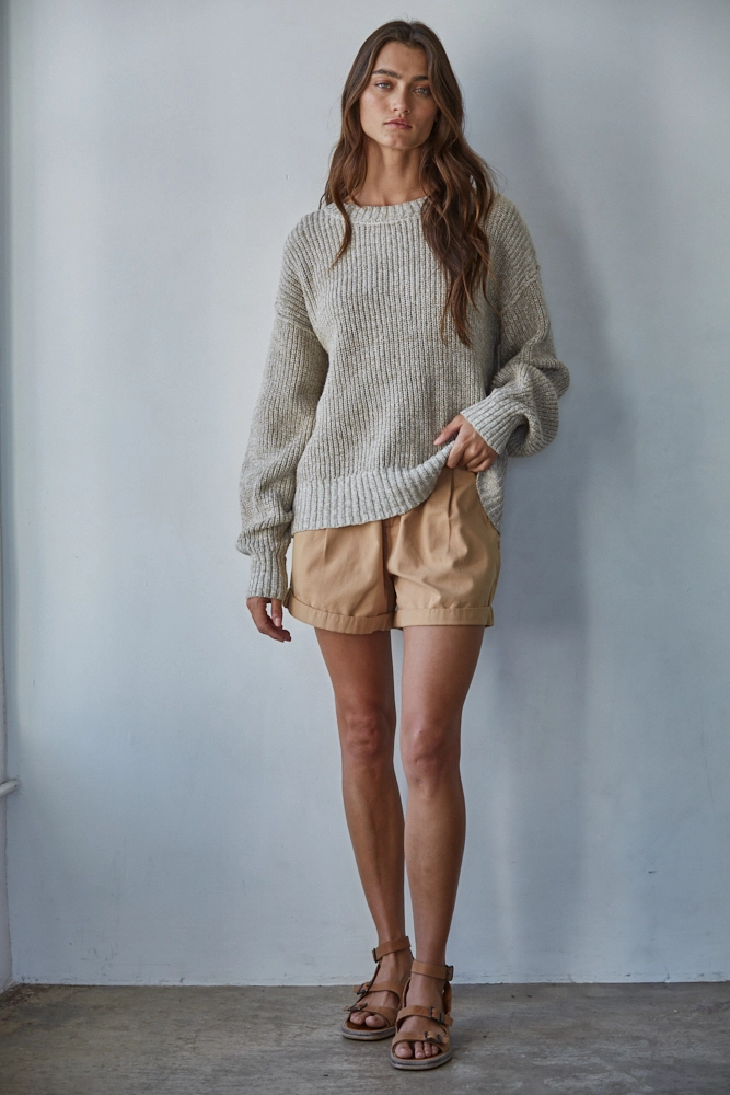 Knit Sweater Cotton Ribbed High Mock Neck Top
