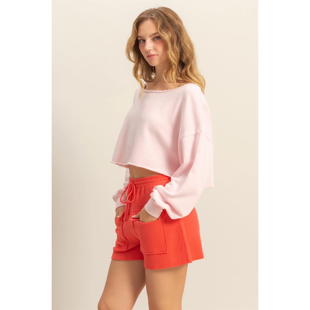 Frayed Long Sleeved Crop Top