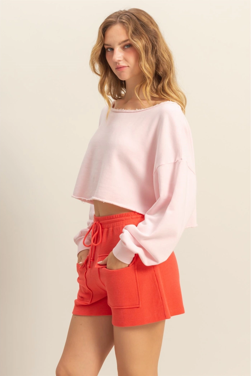 Frayed Long Sleeved Crop Top