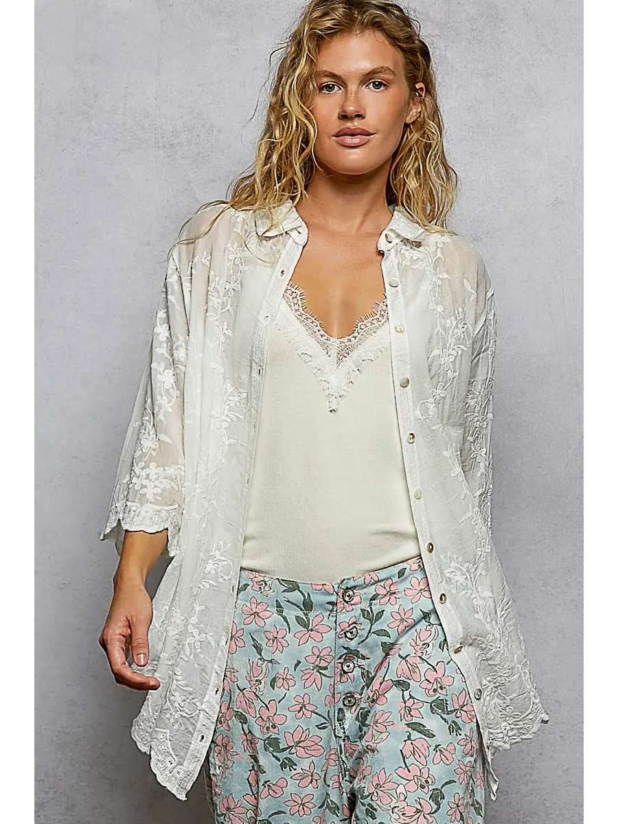 Floral Embroidered Silhouette Shirt