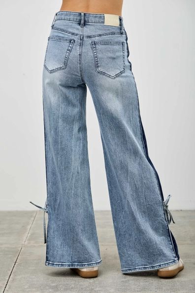 High Rise Contrast Wide & Tie Pants