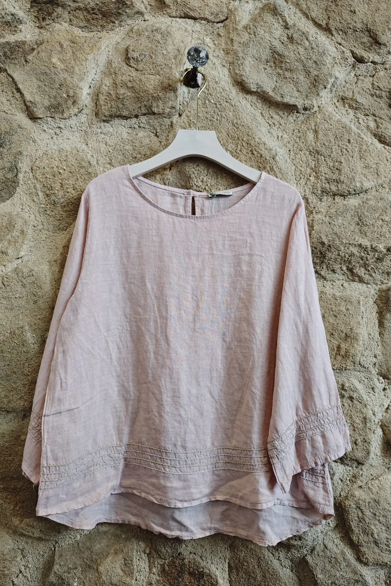 100% Linen Blouse with Trim Detail