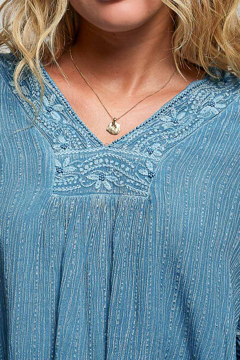 V Neck Embroidered Woven Blouse