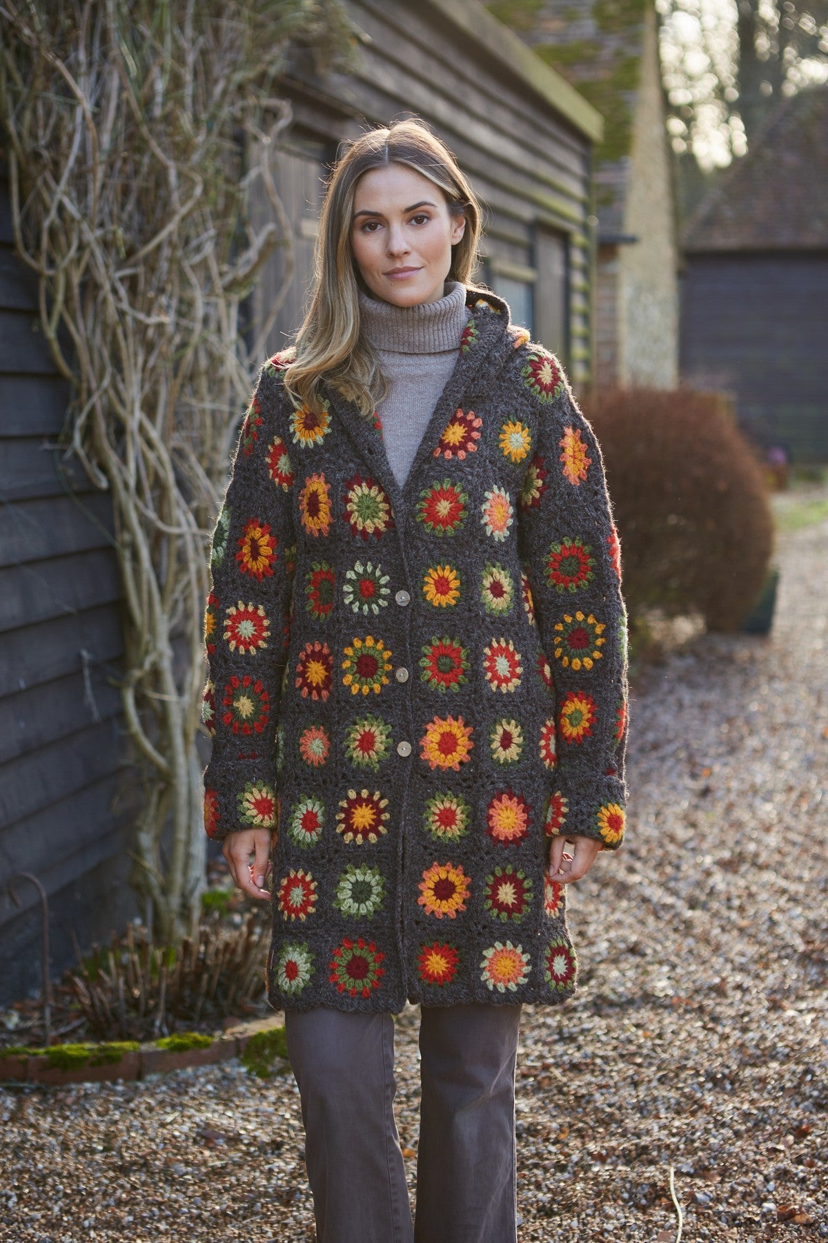 Woodstock Crochet Granny Square Button Coat