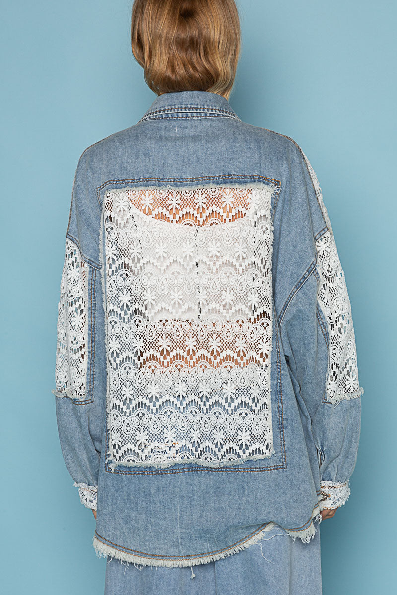 Twill Lace Denim Shacket