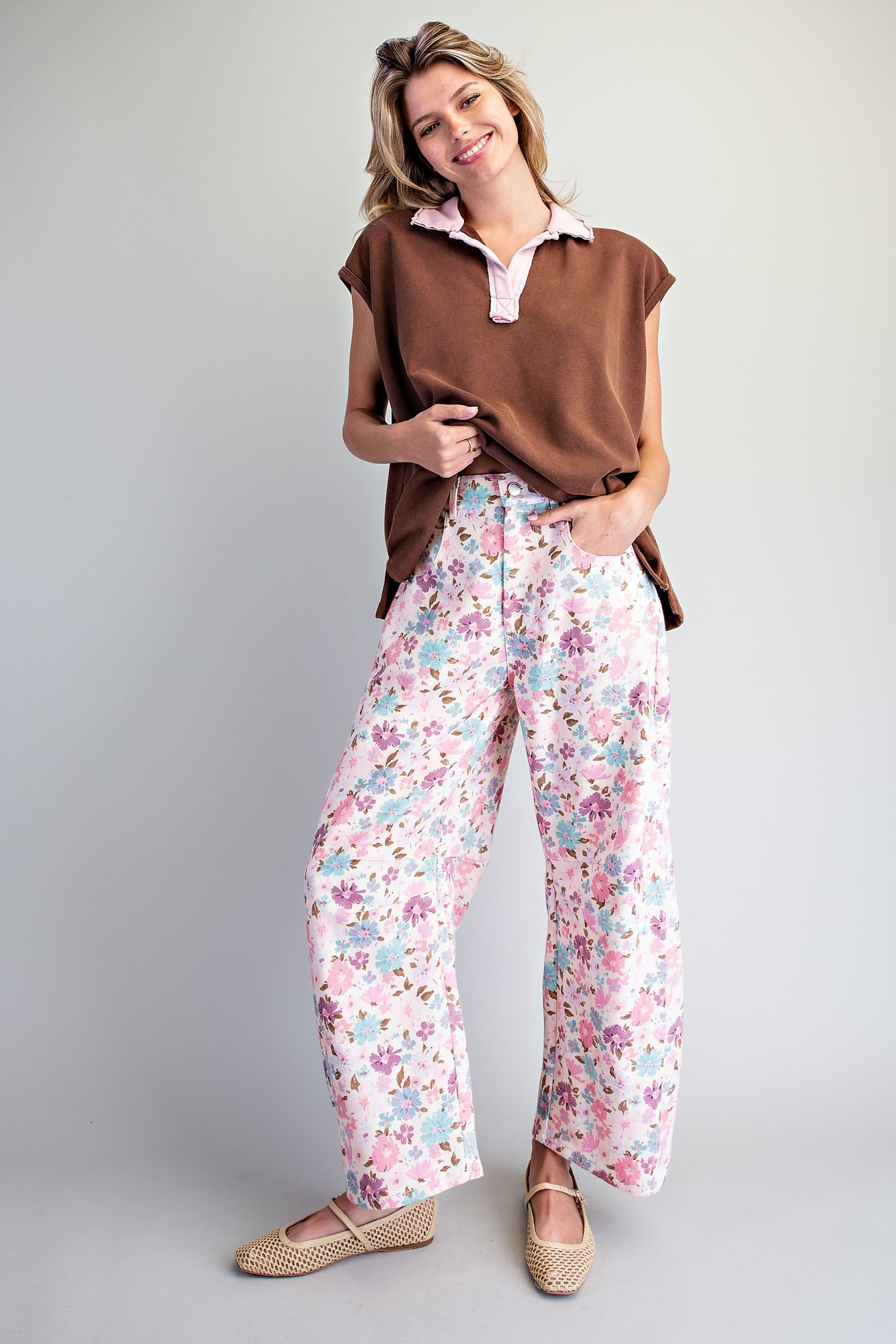 Floral Printed Barrel Leg Pants