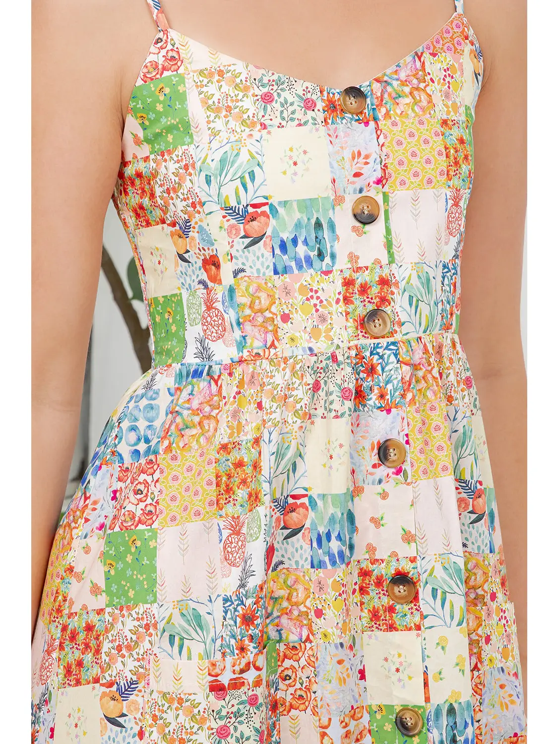 Floral Print Patchwork Maxi