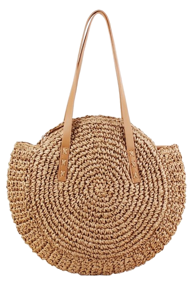 Boho Evil Eye Rattan Round Beach Tote