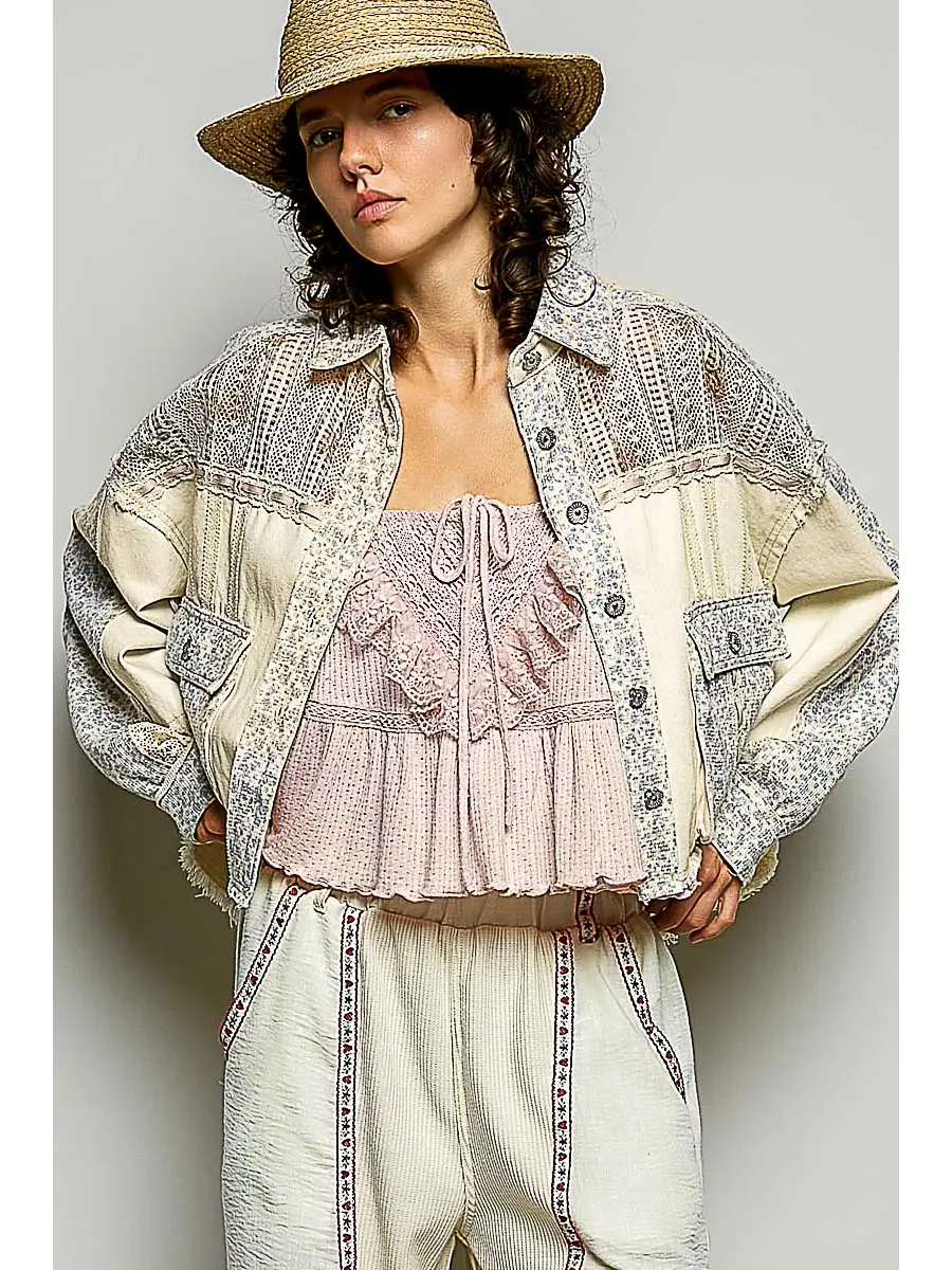 100% Cotton Panel Crop Jacket