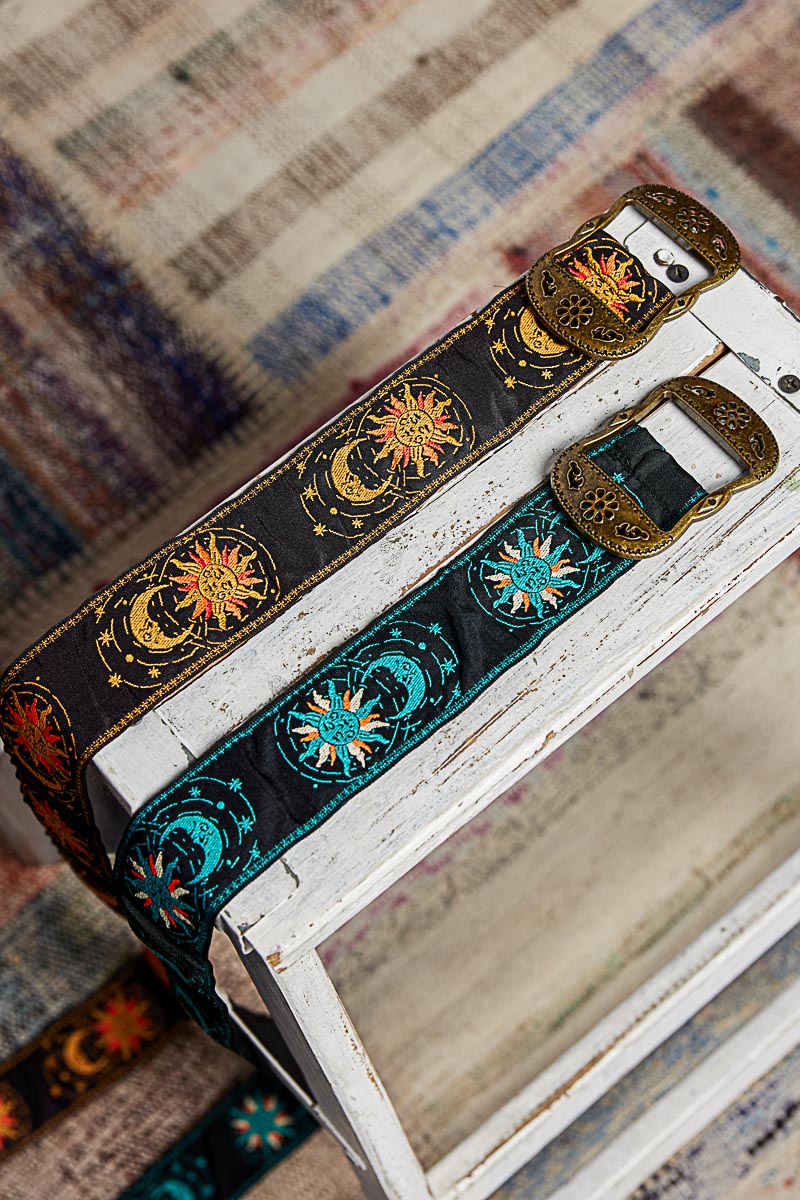 Celestial Embroidered Belt Metal Buckle