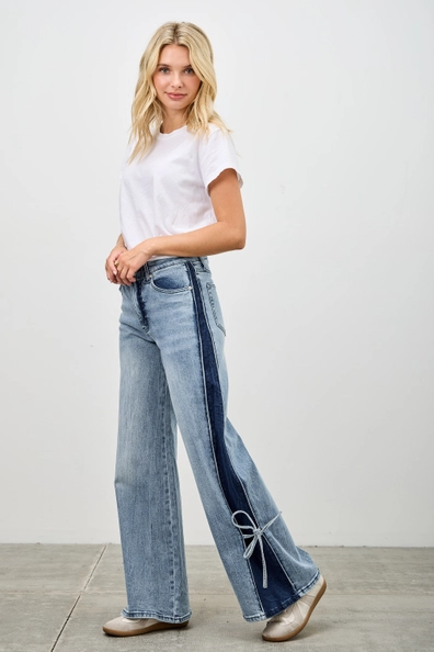 High Rise Contrast Wide & Tie Pants