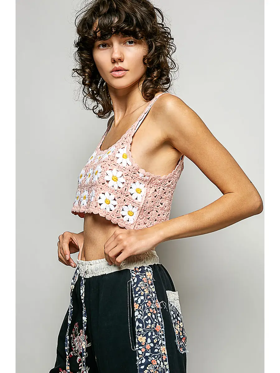 Floral Crochet Tank Crop - One Size