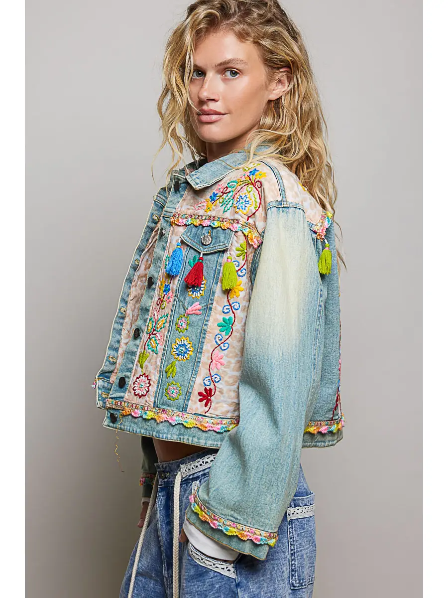 Floral Embroidery Denim Jacket