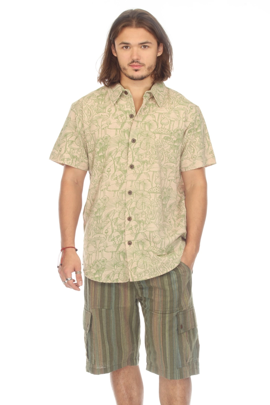 Mens S/S Mushroom Button Down Shirt