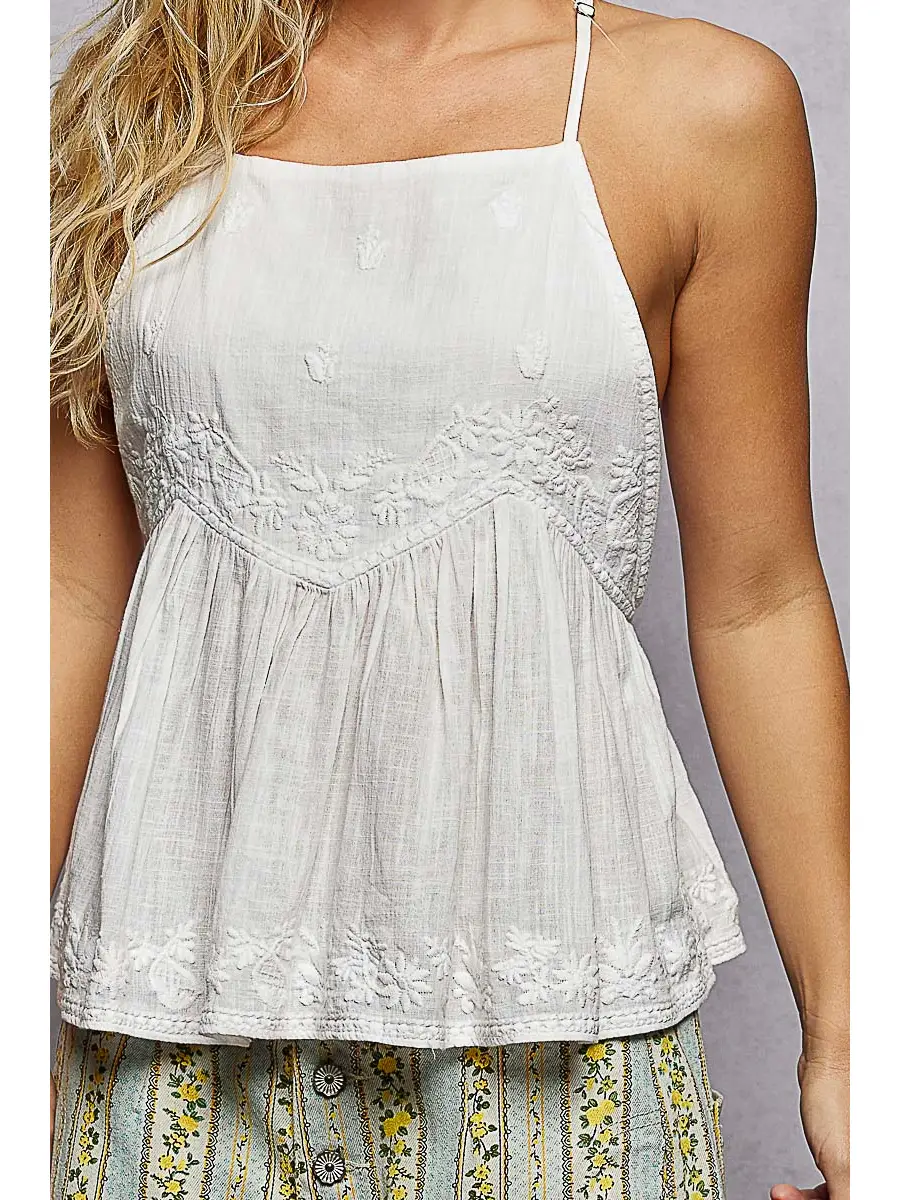 Sleeveless Floral Embroidered Top