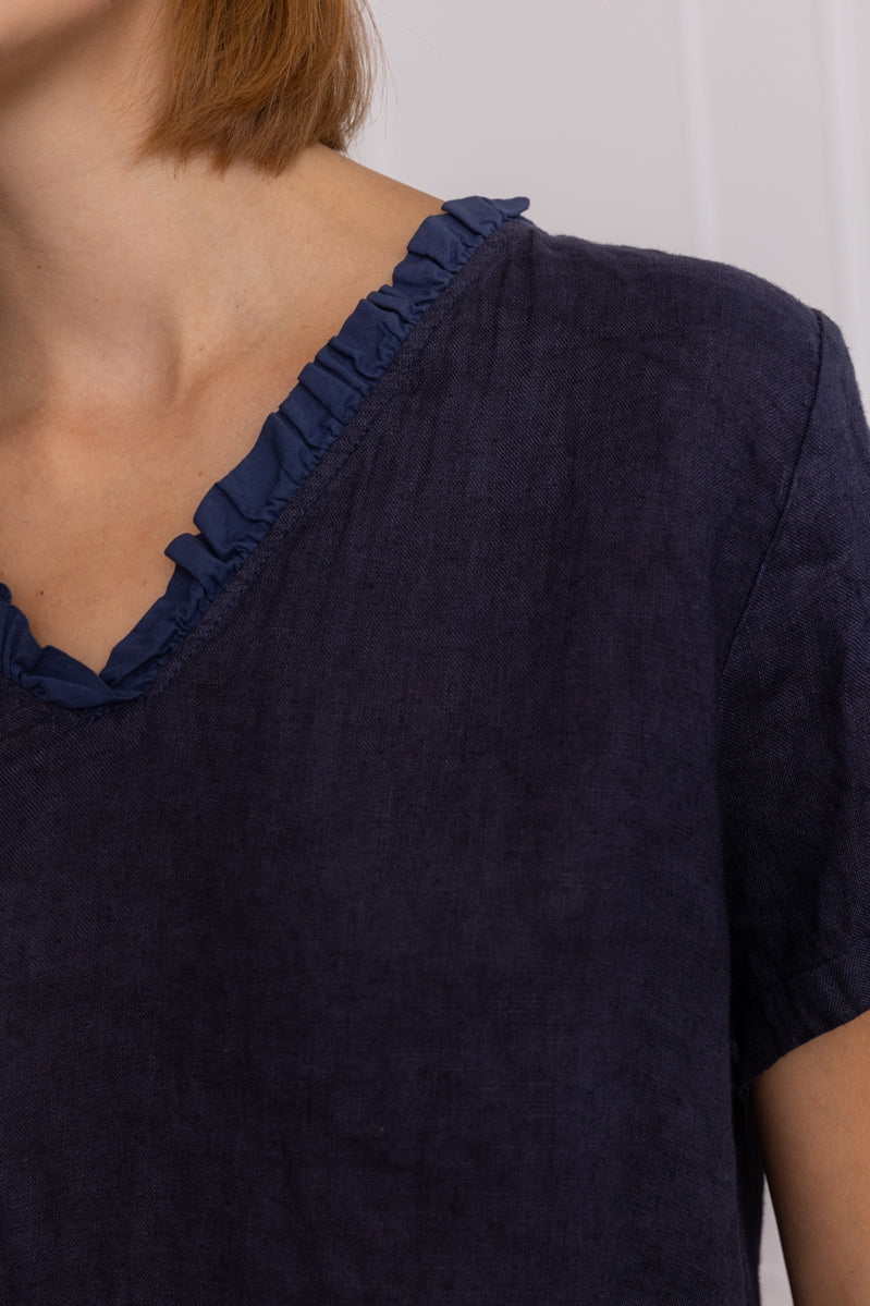 Linen Top with Collar Detail