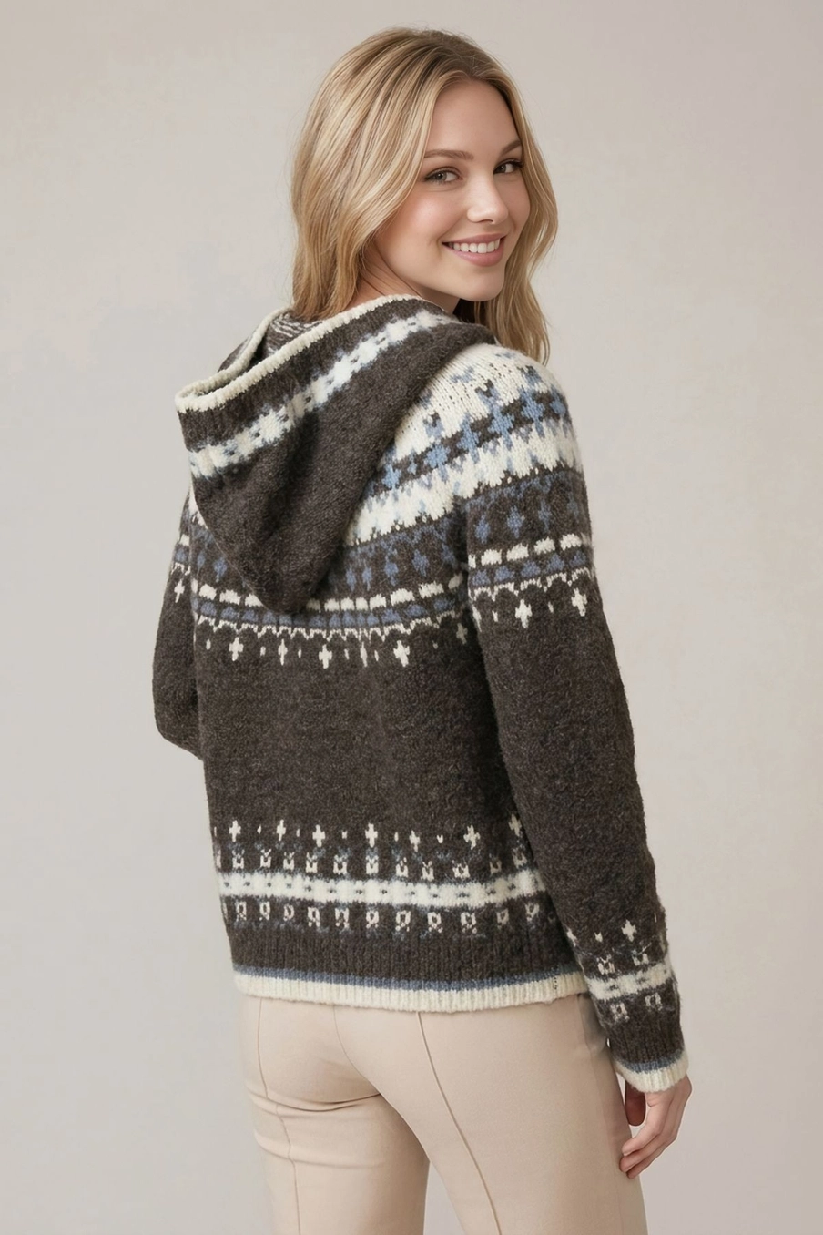 Abstract Multi-Color Hooded Button Front Cardigan