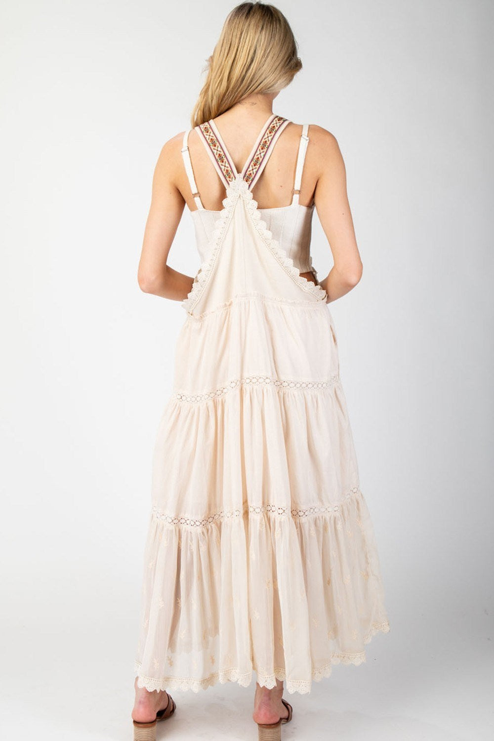 Lace Trim Tiered Overall Maxi Dress