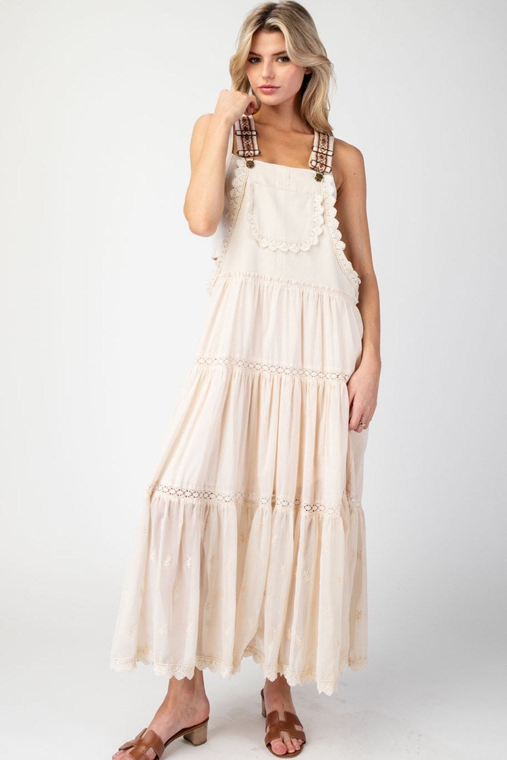 Lace Trim Tiered Overall Maxi Dress