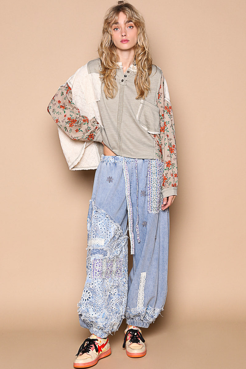 Hooded Balloon Sleeve Floral Top