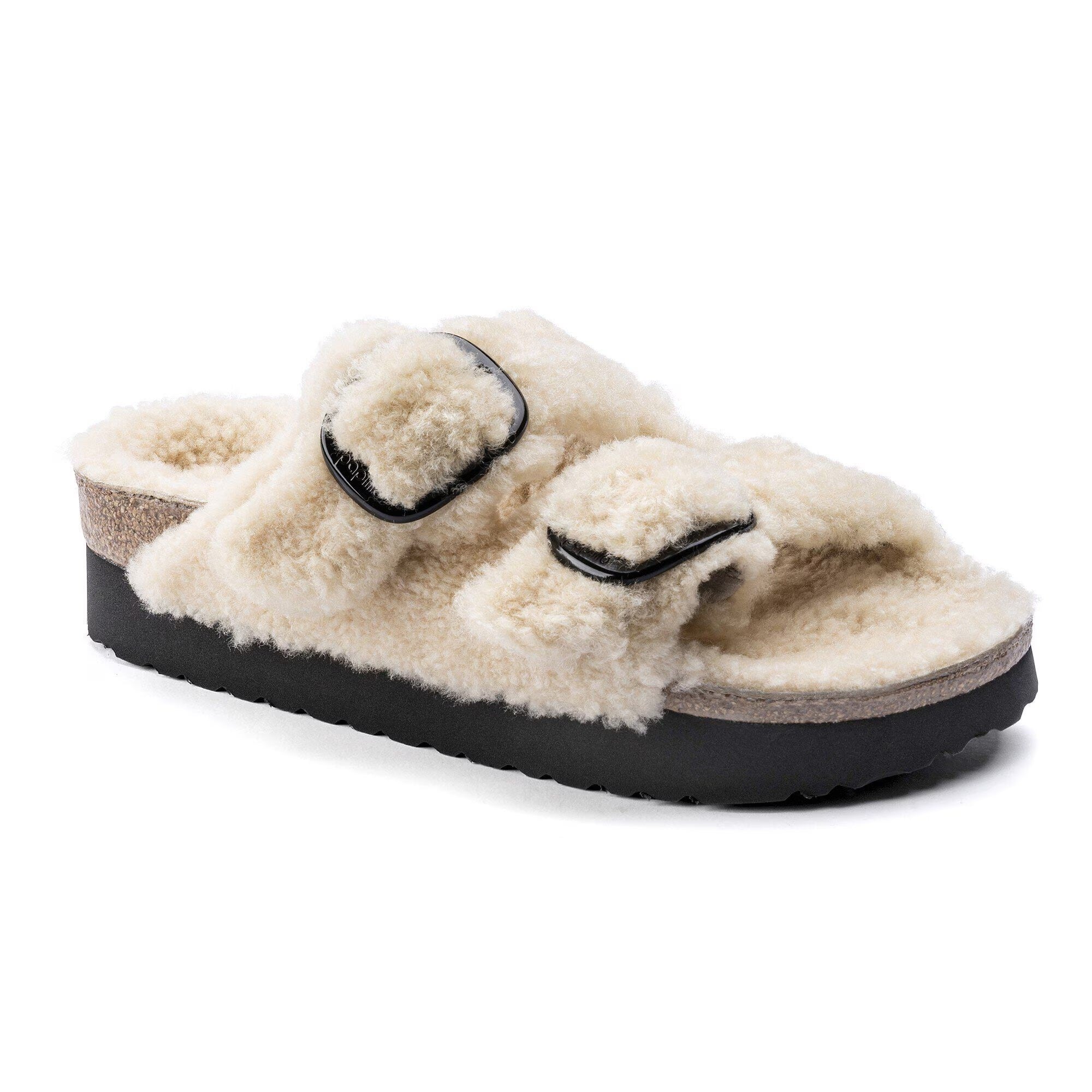 Arizona Big Buckle Shearling Platform Sandal