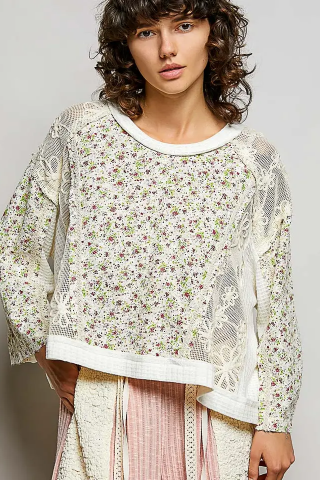 Relaxed Floral Crochet Long Sleeve