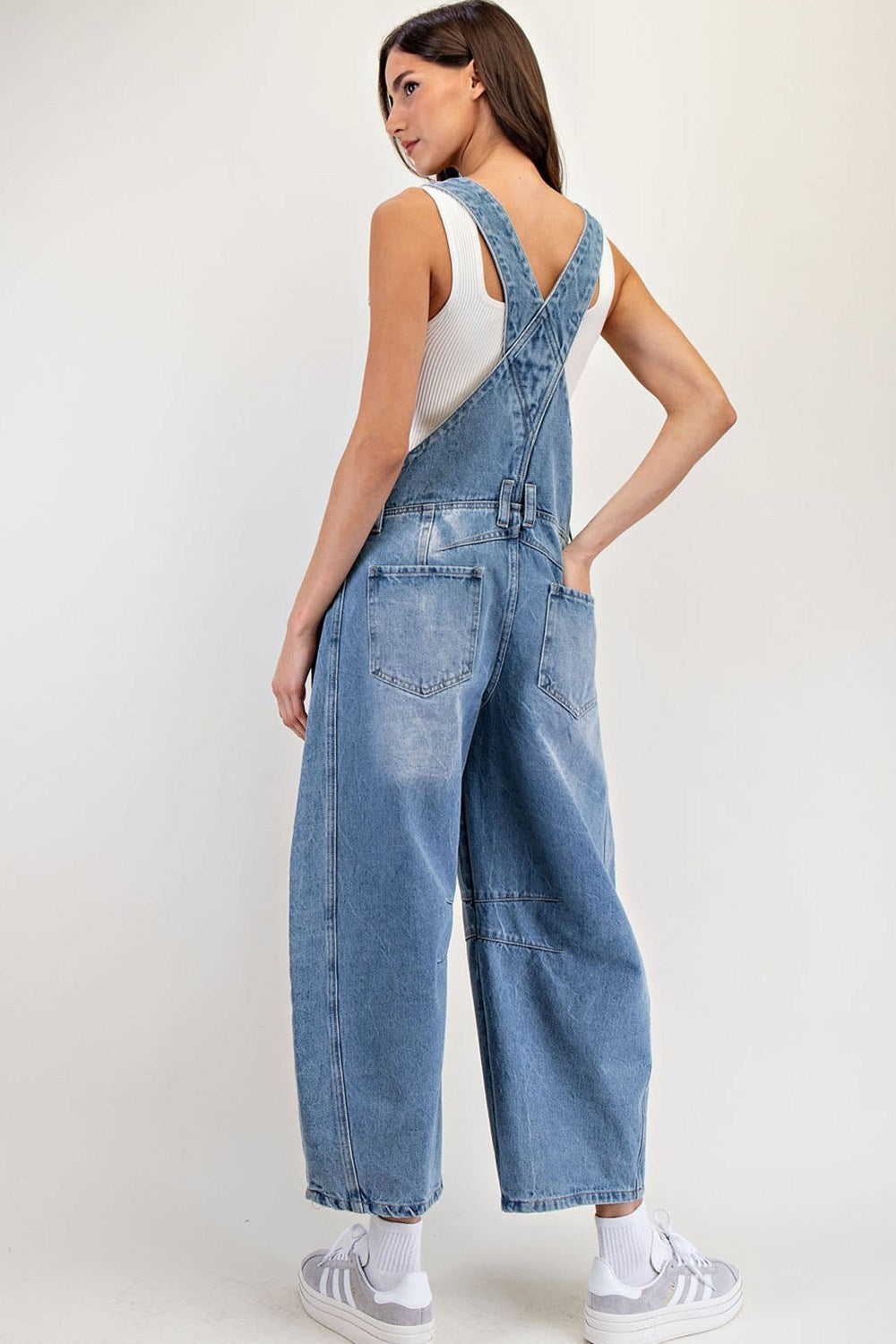 Mineral Washed Barrel Leg Jumpsuit