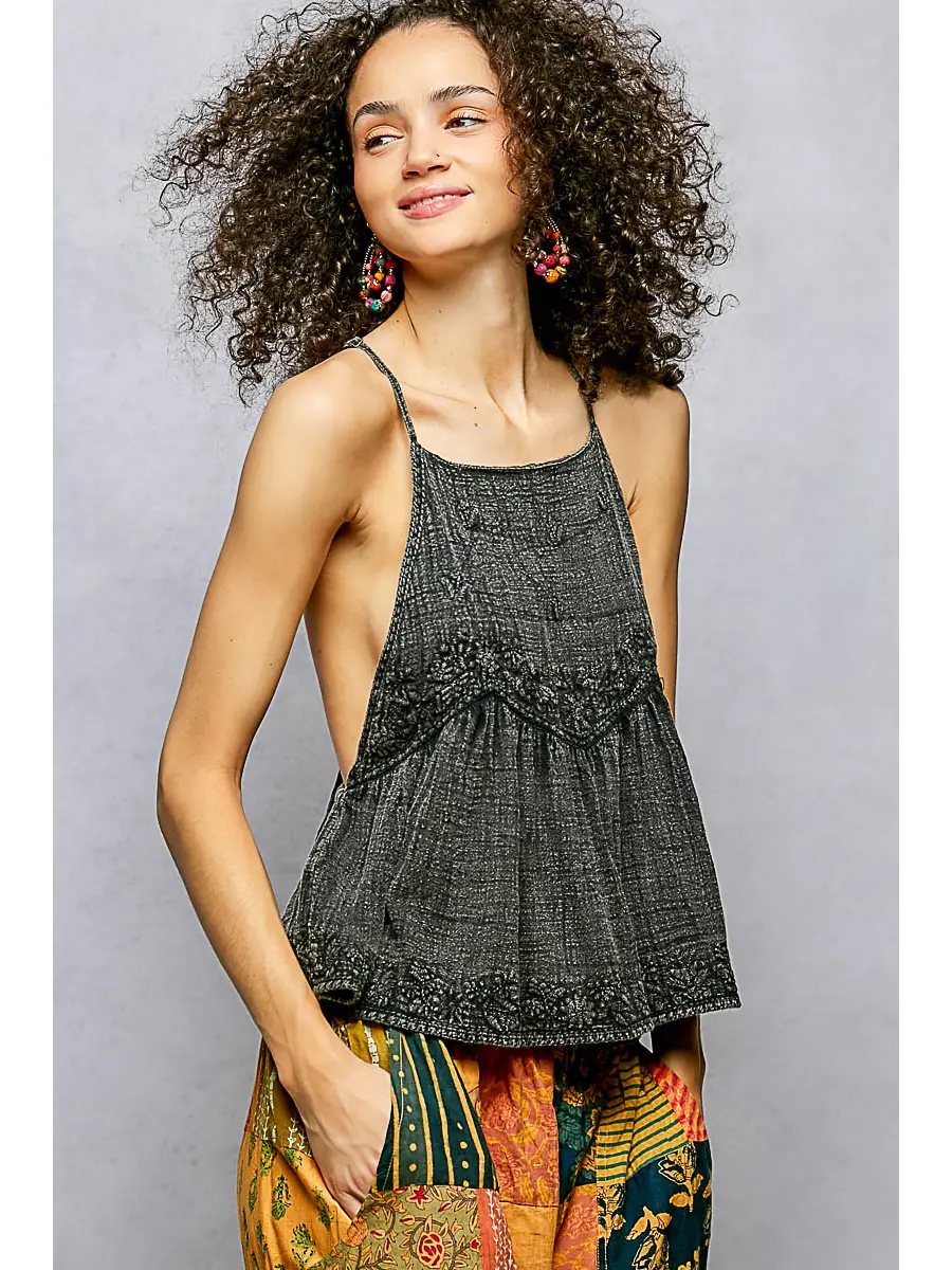 Sleeveless Floral Embroidered Top