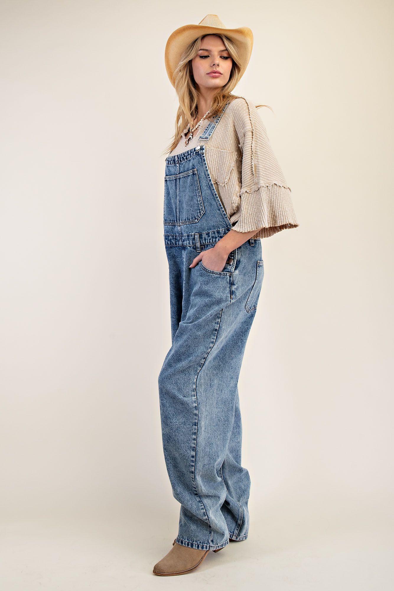 Washed Denim Overalls