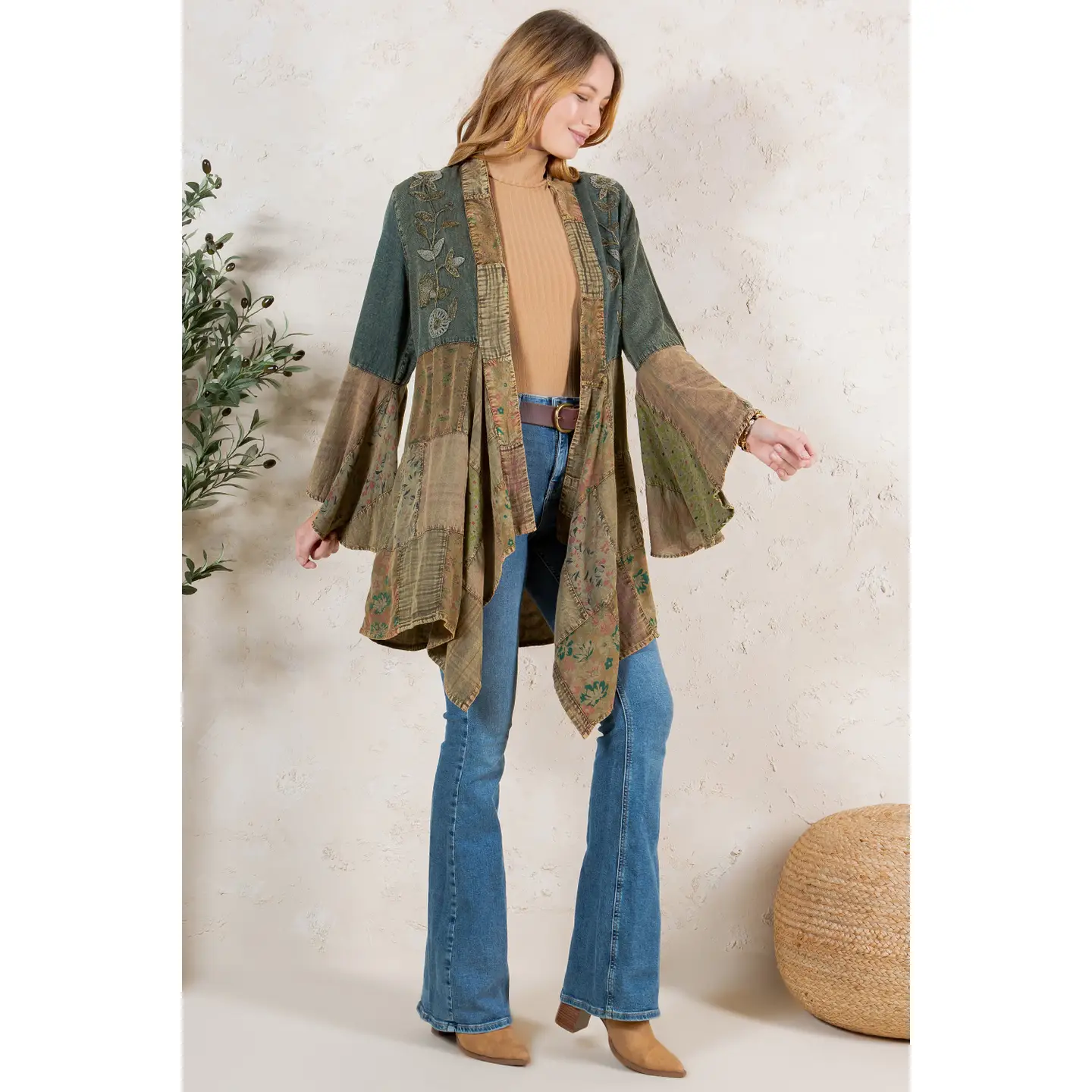 Boho Embroidered Denim Shrug
