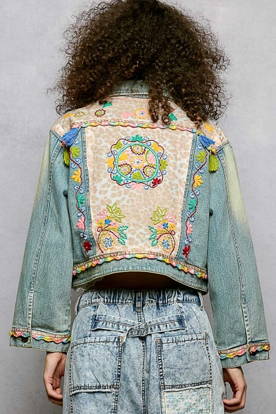 Floral Embroidery Lace Denim Jacket