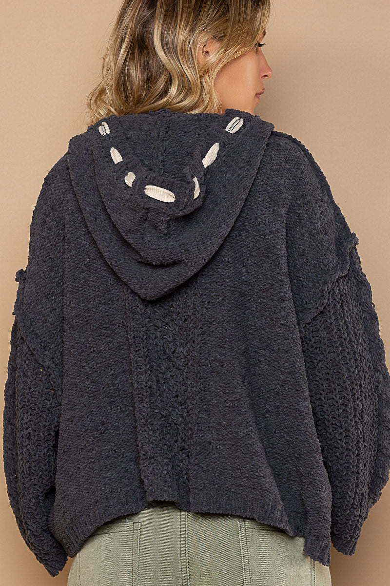 Chenille V-Neck Pullover Hoodie Sweater