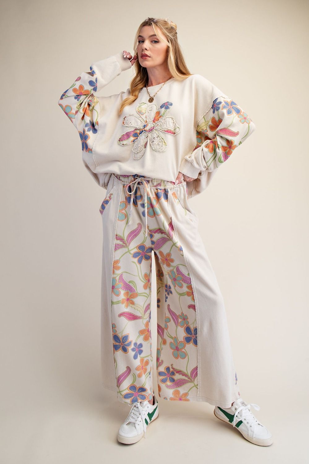 100% Cotton Floral Print Terry Pants