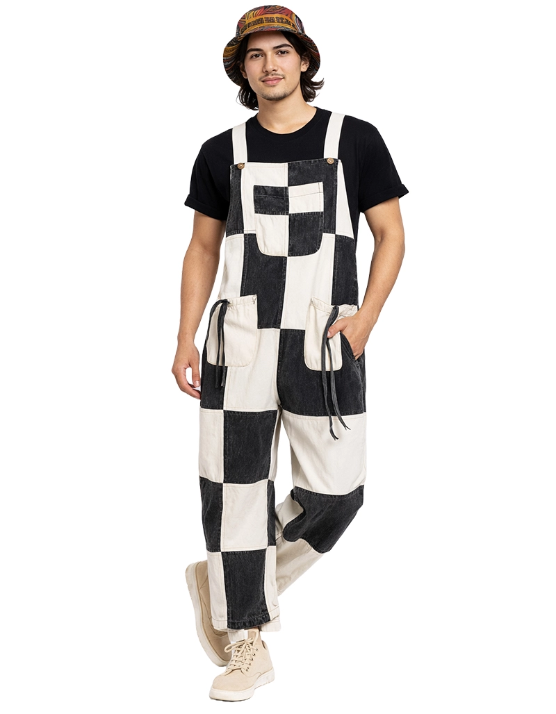 Cotton Unisex Checkered Overalls
