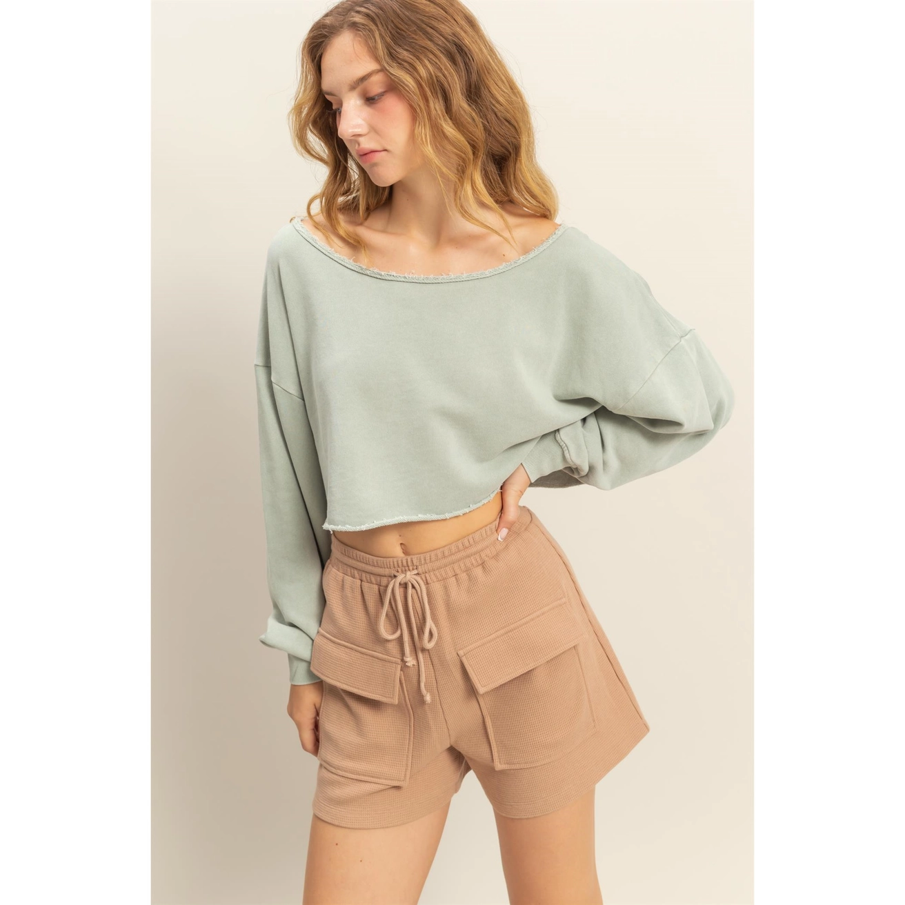 Frayed Long Sleeved Crop Top