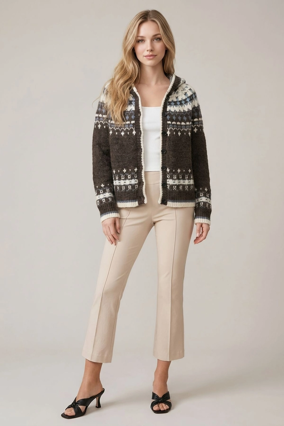 Abstract Multi-Color Hooded Button Front Cardigan
