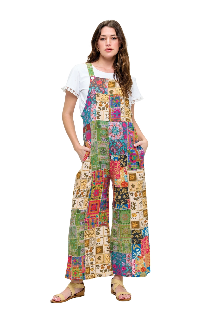 Patchwork Floral Garden Print Overall