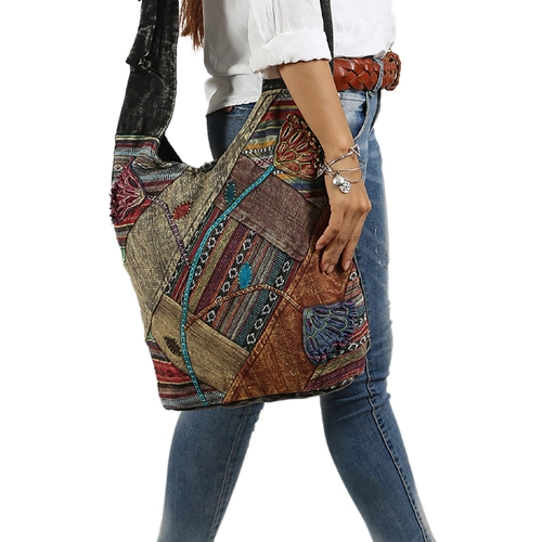 Cotton Patchwork Flower Crossbody Bag