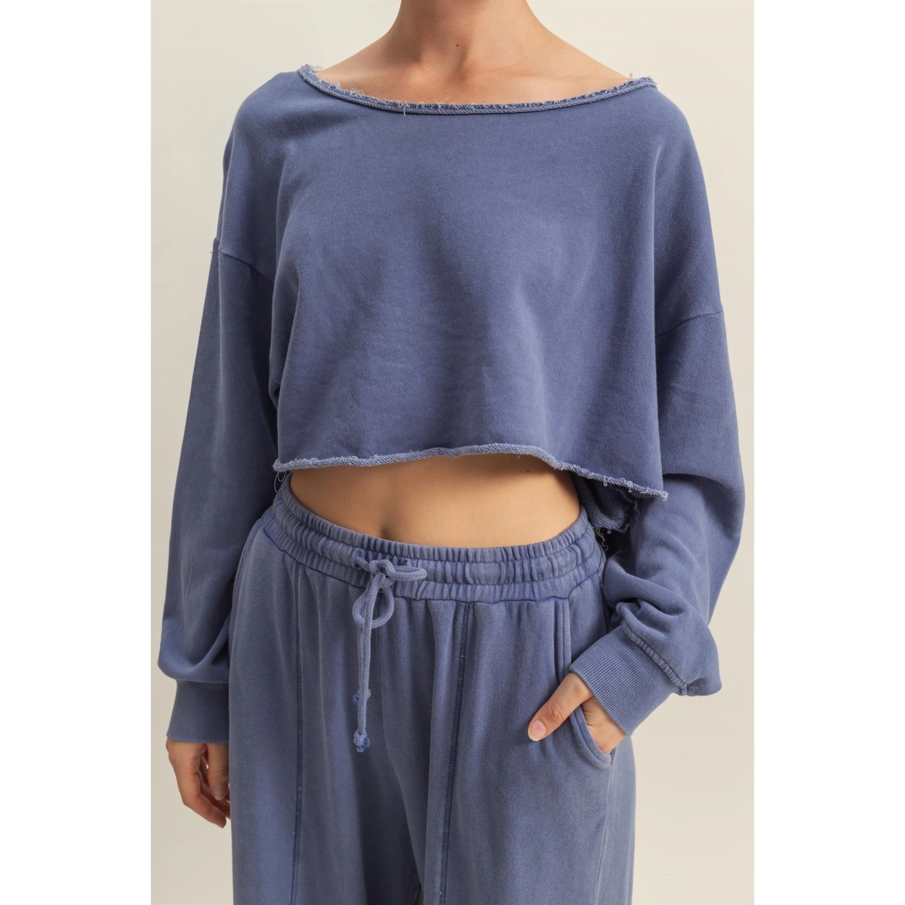 Frayed Long Sleeved Crop Top