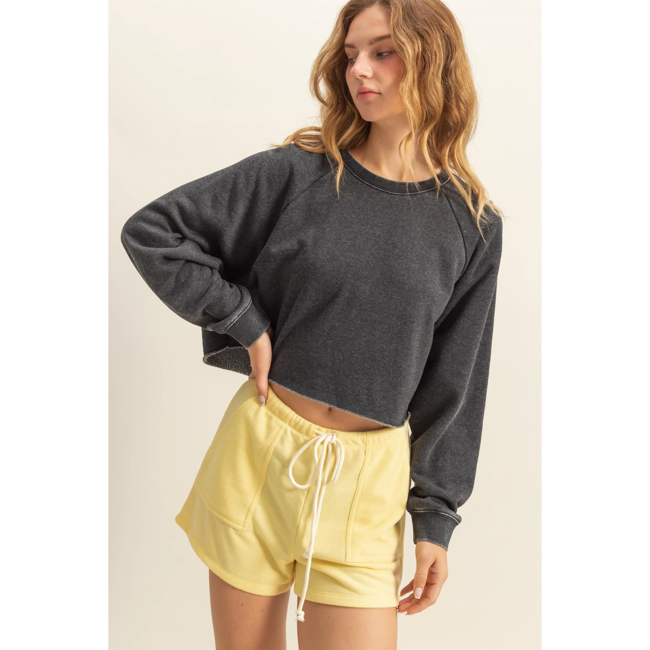 Mineral Wash Sweatshirt With Raw Hem