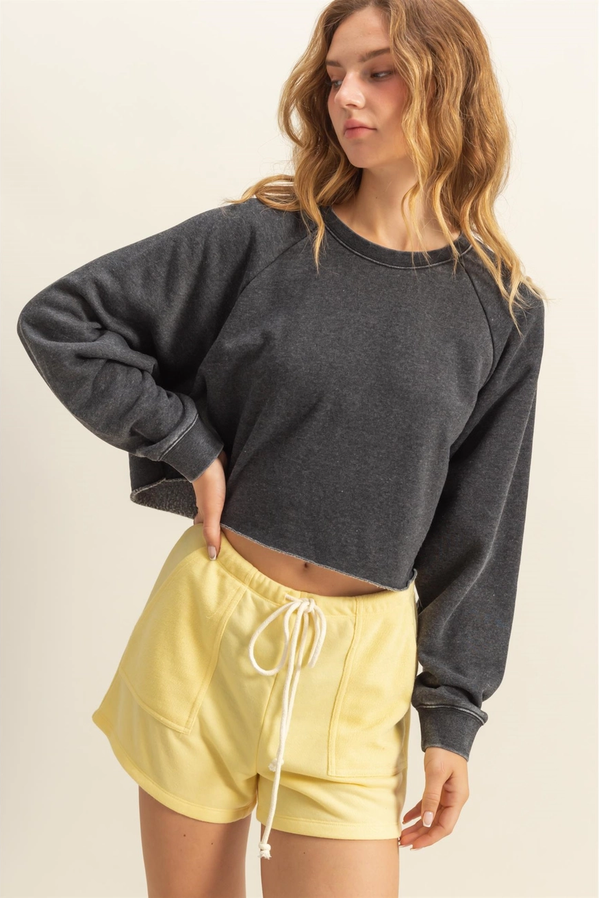 Mineral Wash Sweatshirt With Raw Hem